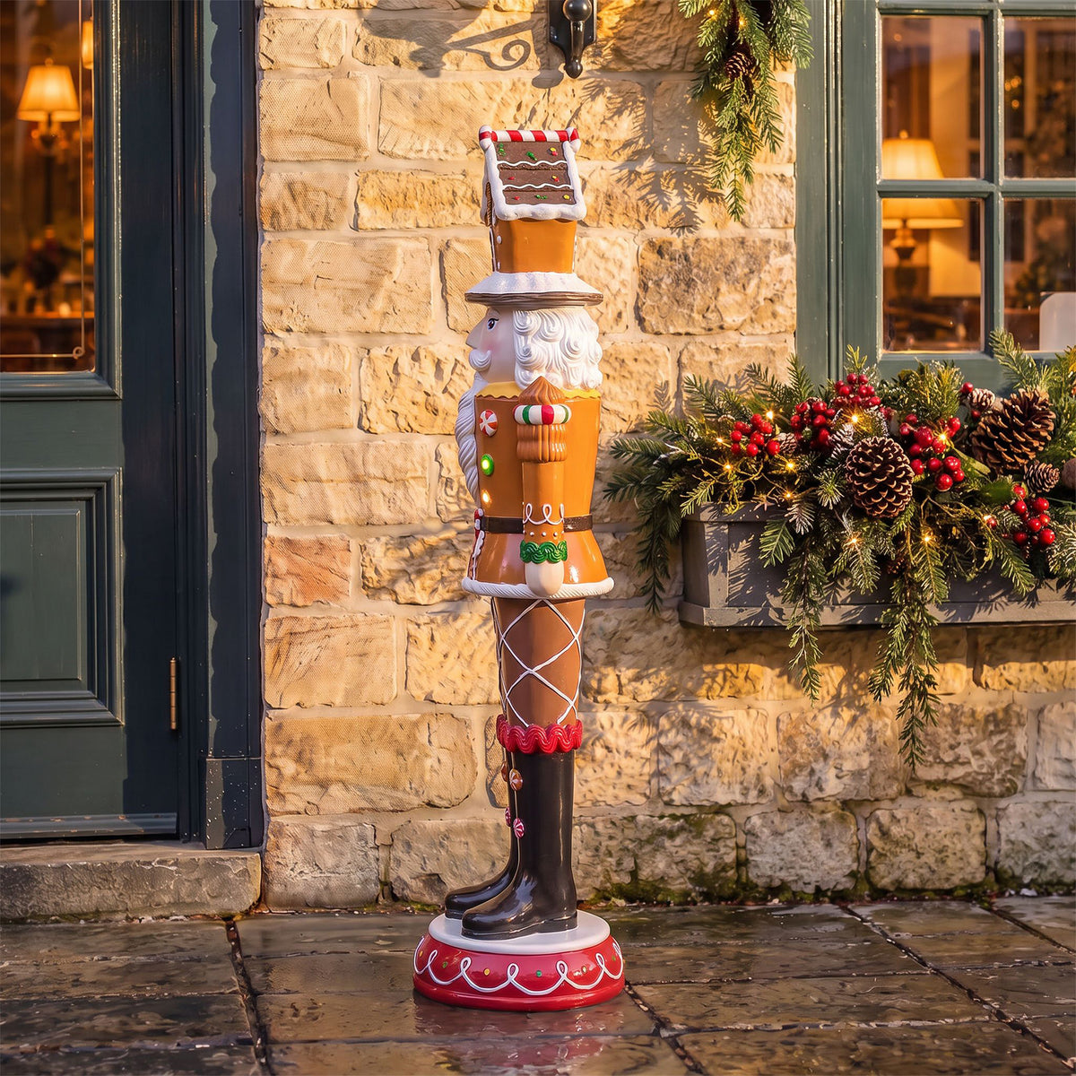 4ft Large Gingerbread Christmas Nutcracker with LED Lights