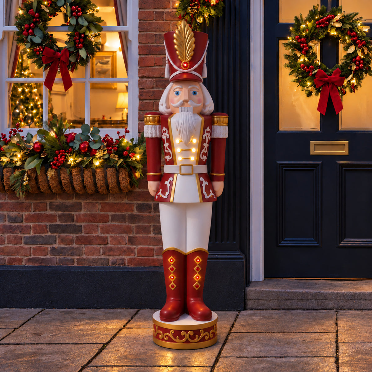 5.5ft Traditional Christmas Large Nutcracker Soldier Matt Red and White with LED Lights