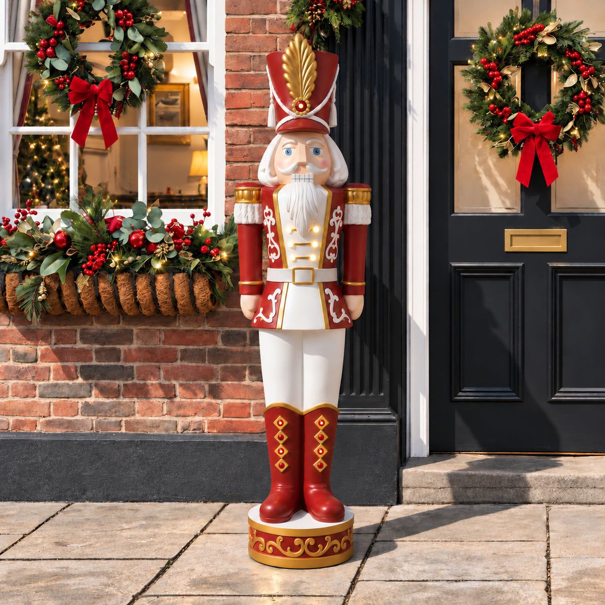 5.5ft Traditional Christmas Large Nutcracker Soldier Matt Red and White with LED Lights