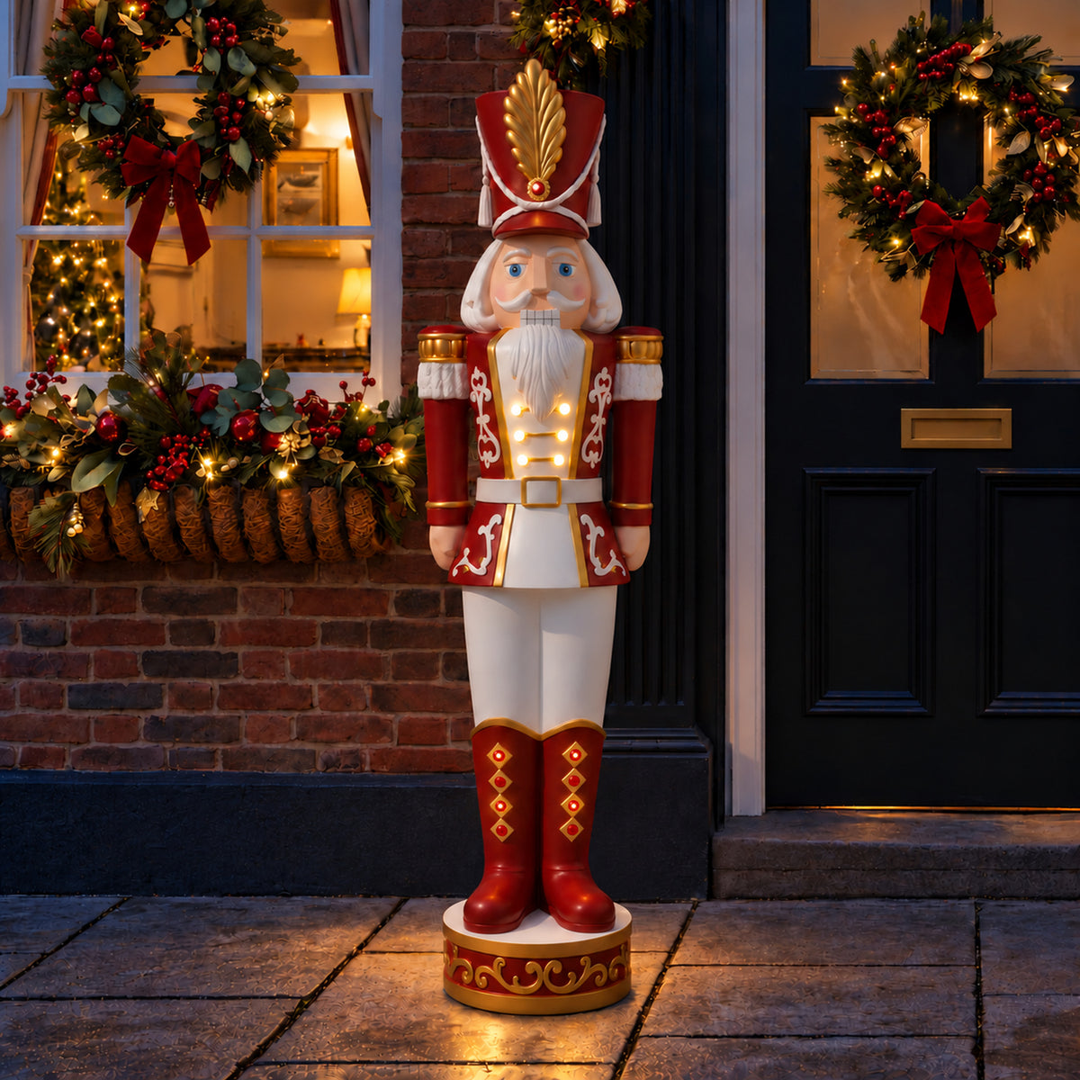 5.5ft Traditional Christmas Large Nutcracker Soldier Matt Red and White with LED Lights