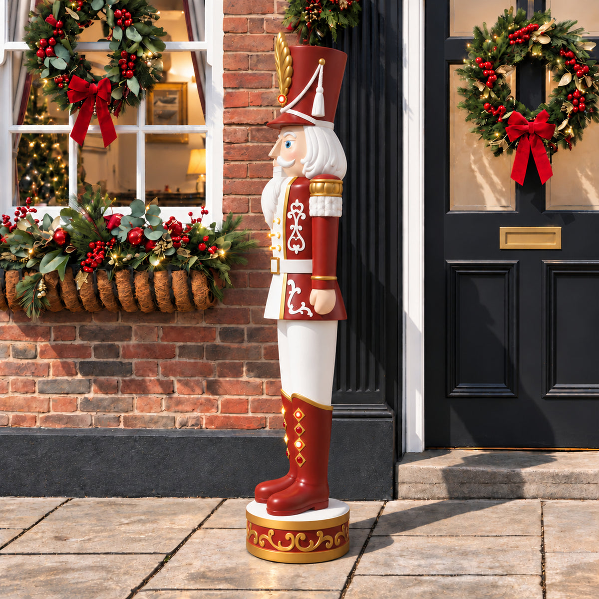 5.5ft Traditional Christmas Large Nutcracker Soldier Matt Red and White with LED Lights