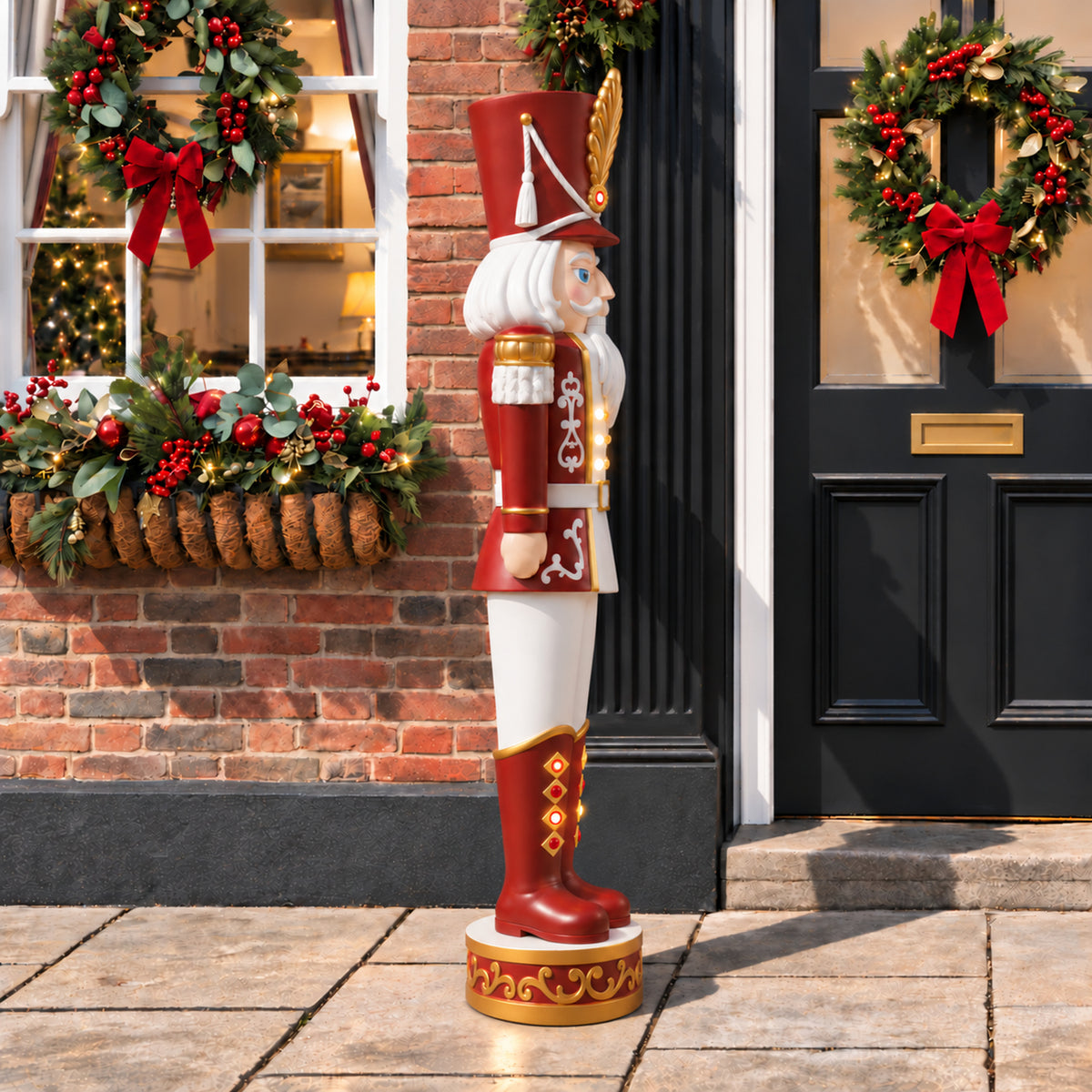 5.5ft Traditional Christmas Large Nutcracker Soldier Matt Red and White with LED Lights