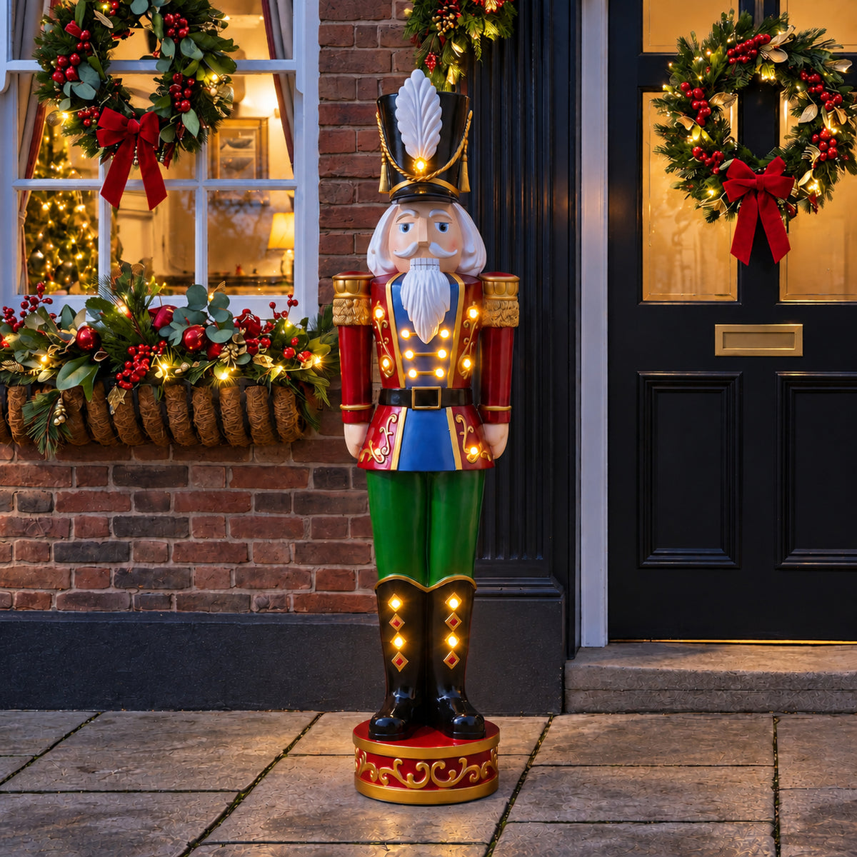 5.5ft Large Traditional Christmas Nutcracker Soldier Red Blue and Green with LED Lights