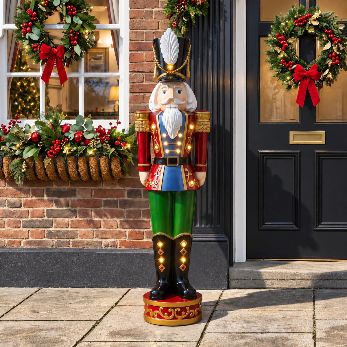 5.5ft Large Traditional Christmas Nutcracker Soldier Red Blue and Green with LED Lights