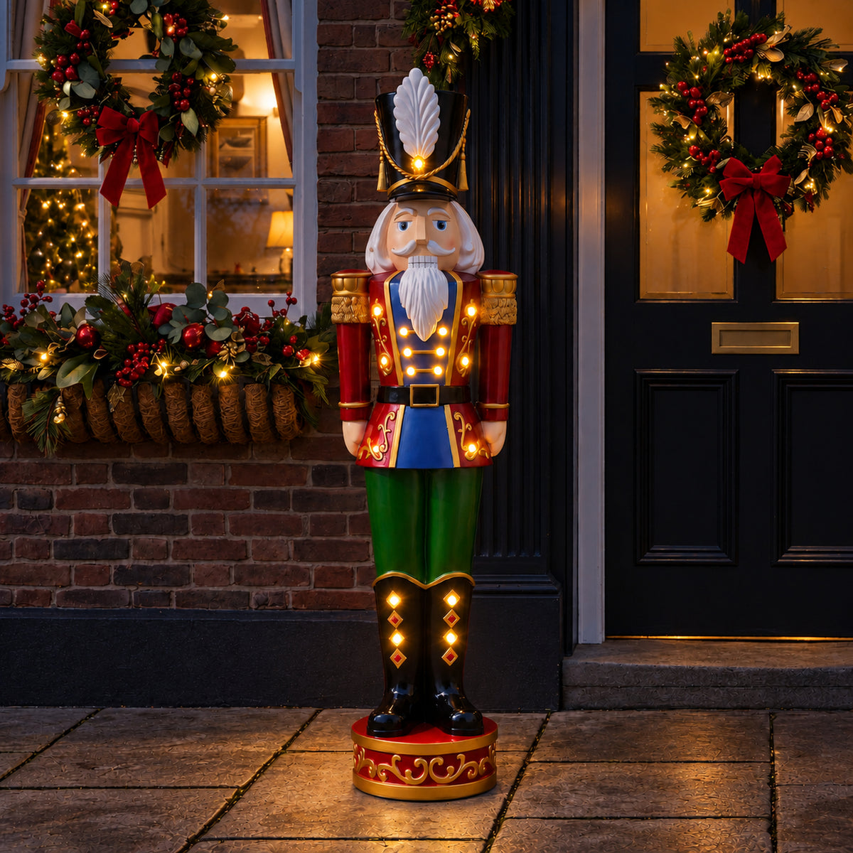 5.5ft Large Traditional Christmas Nutcracker Soldier Red Blue and Green with LED Lights