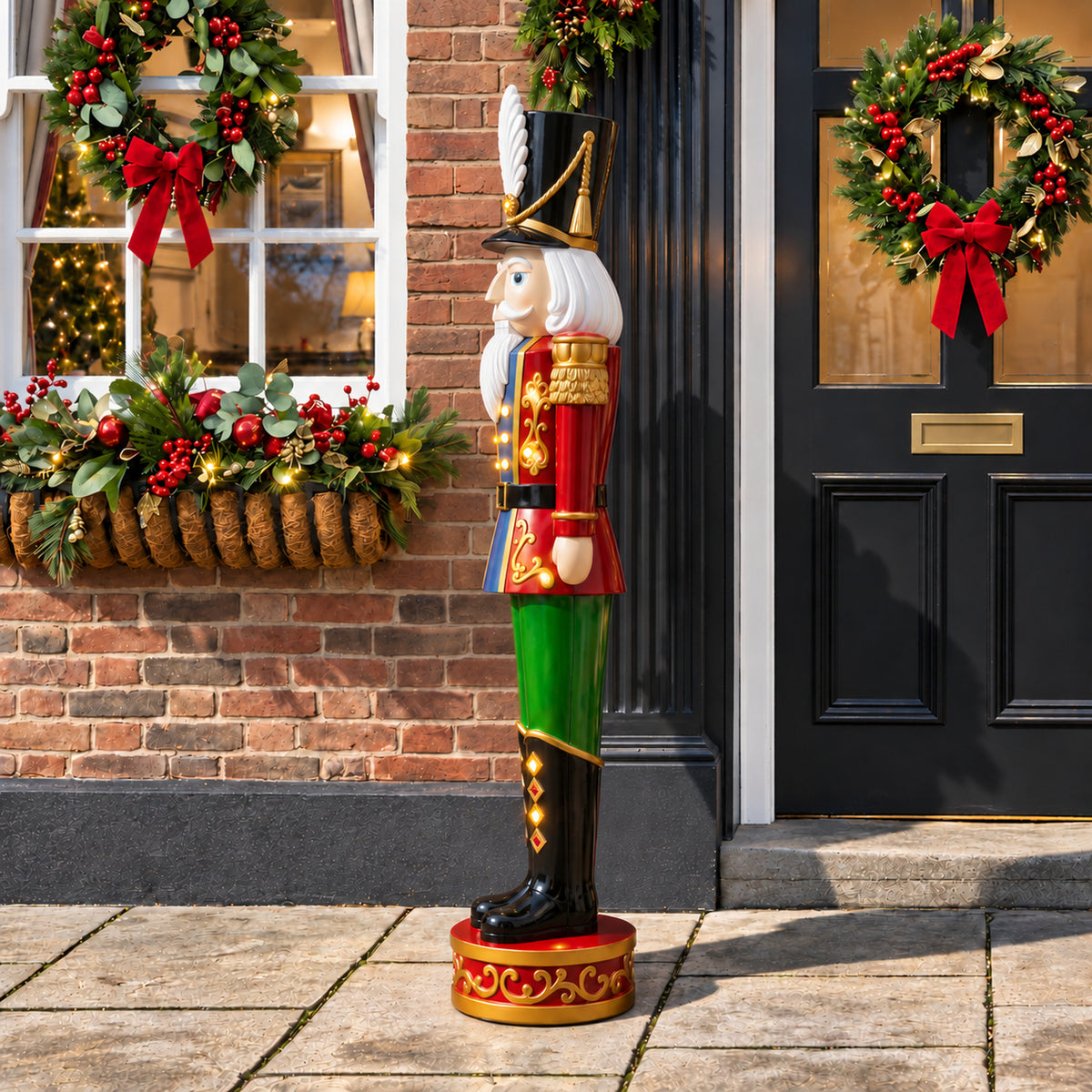 5.5ft Large Traditional Christmas Nutcracker Soldier Red Blue and Green with LED Lights