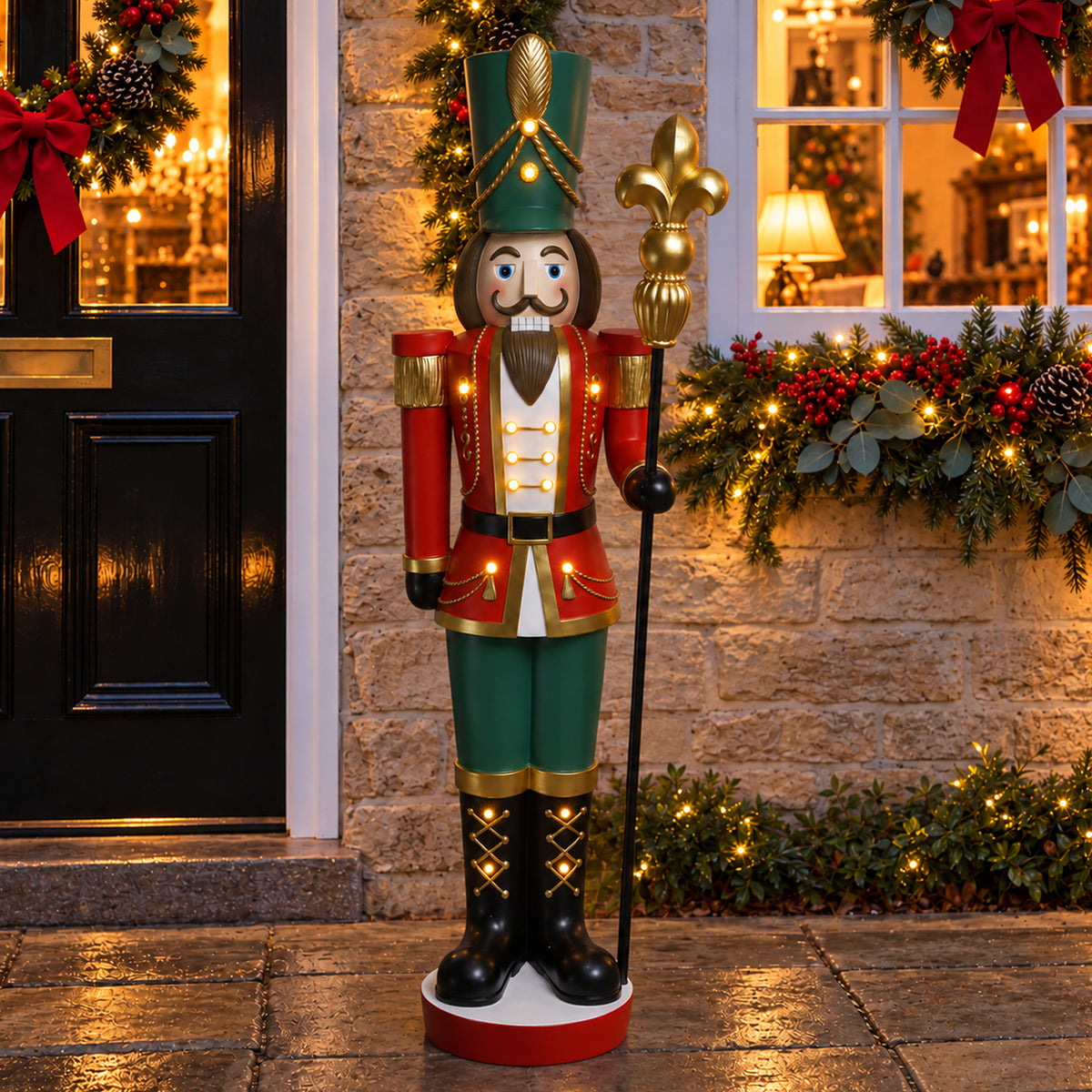 5ft Large Traditional Christmas Nutcracker Soldier Matt Red and Green with LED Lights
