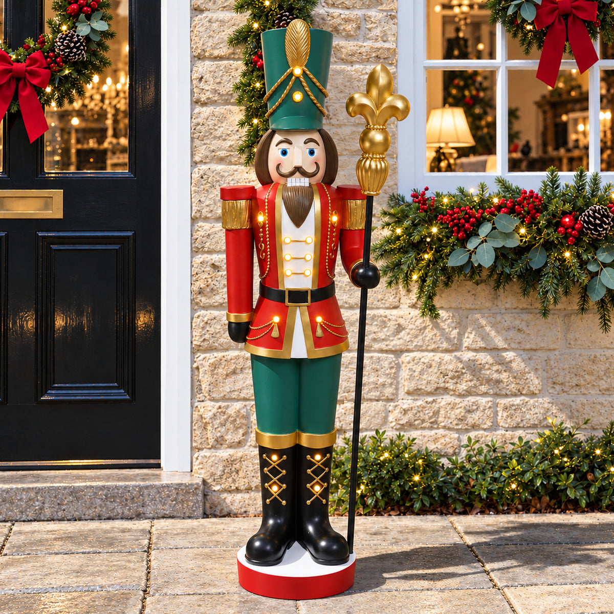 5ft Large Traditional Christmas Nutcracker Soldier Matt Red and Green with LED Lights