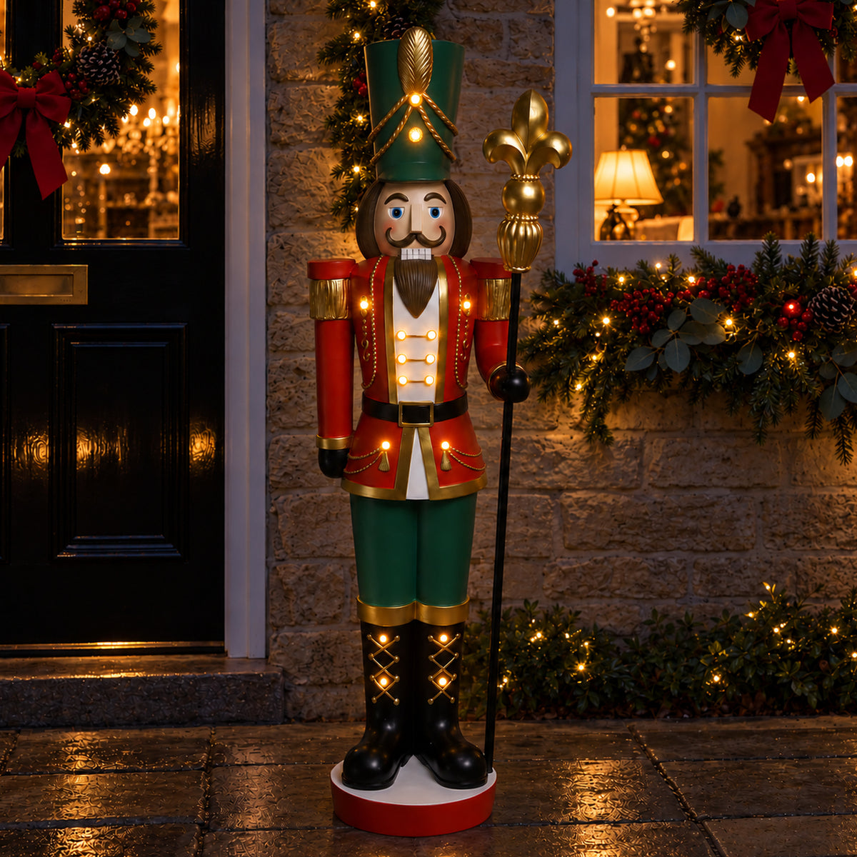 5ft Large Traditional Christmas Nutcracker Soldier Matt Red and Green with LED Lights