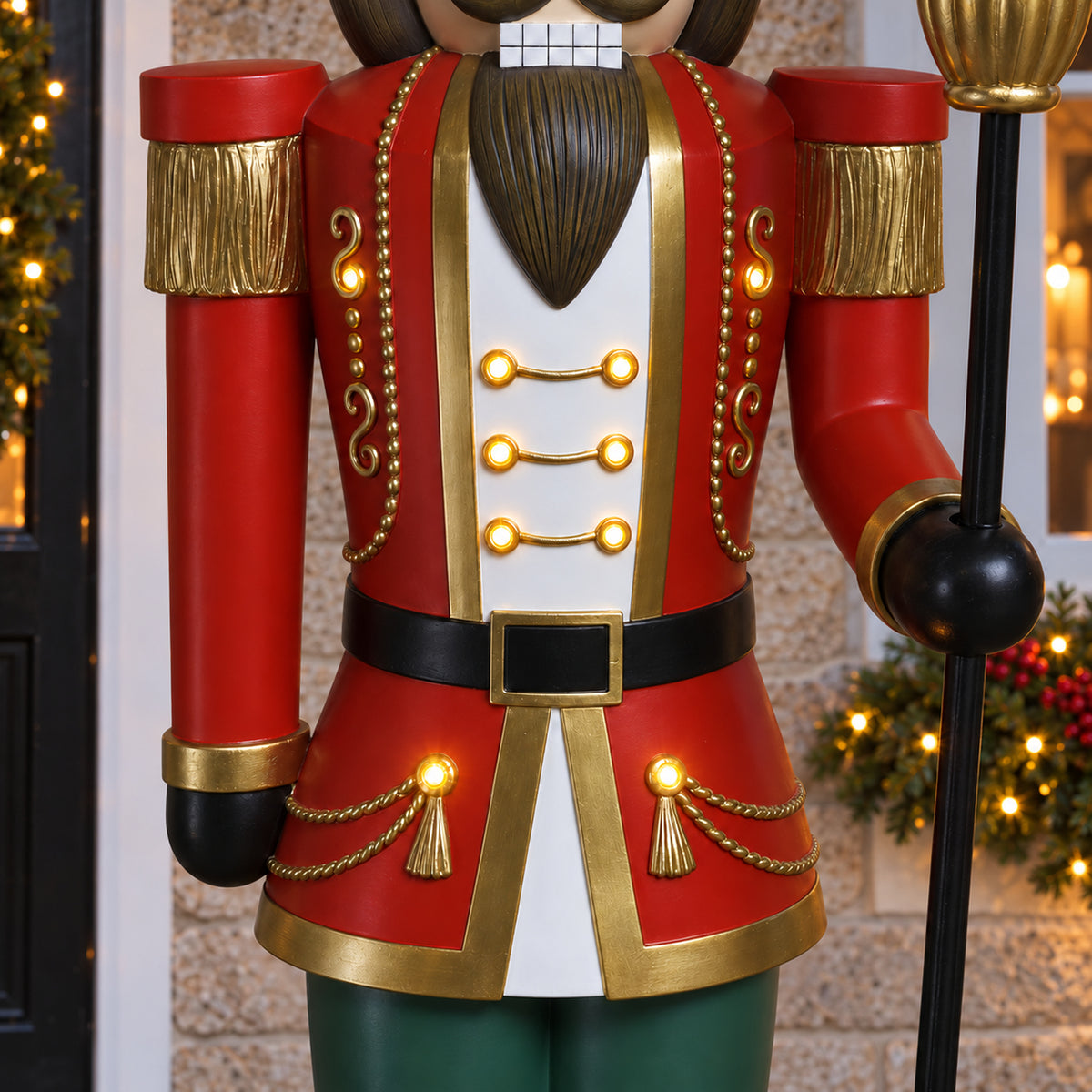 5ft Large Traditional Christmas Nutcracker Soldier Matt Red and Green with LED Lights