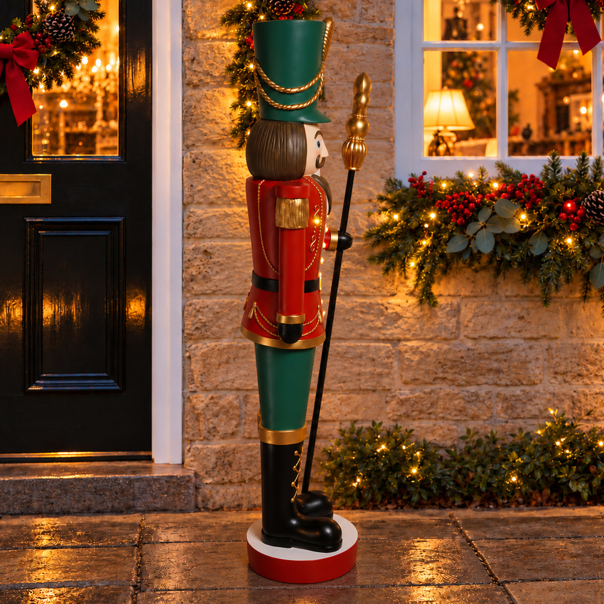 5ft Large Traditional Christmas Nutcracker Soldier Matt Red and Green with LED Lights