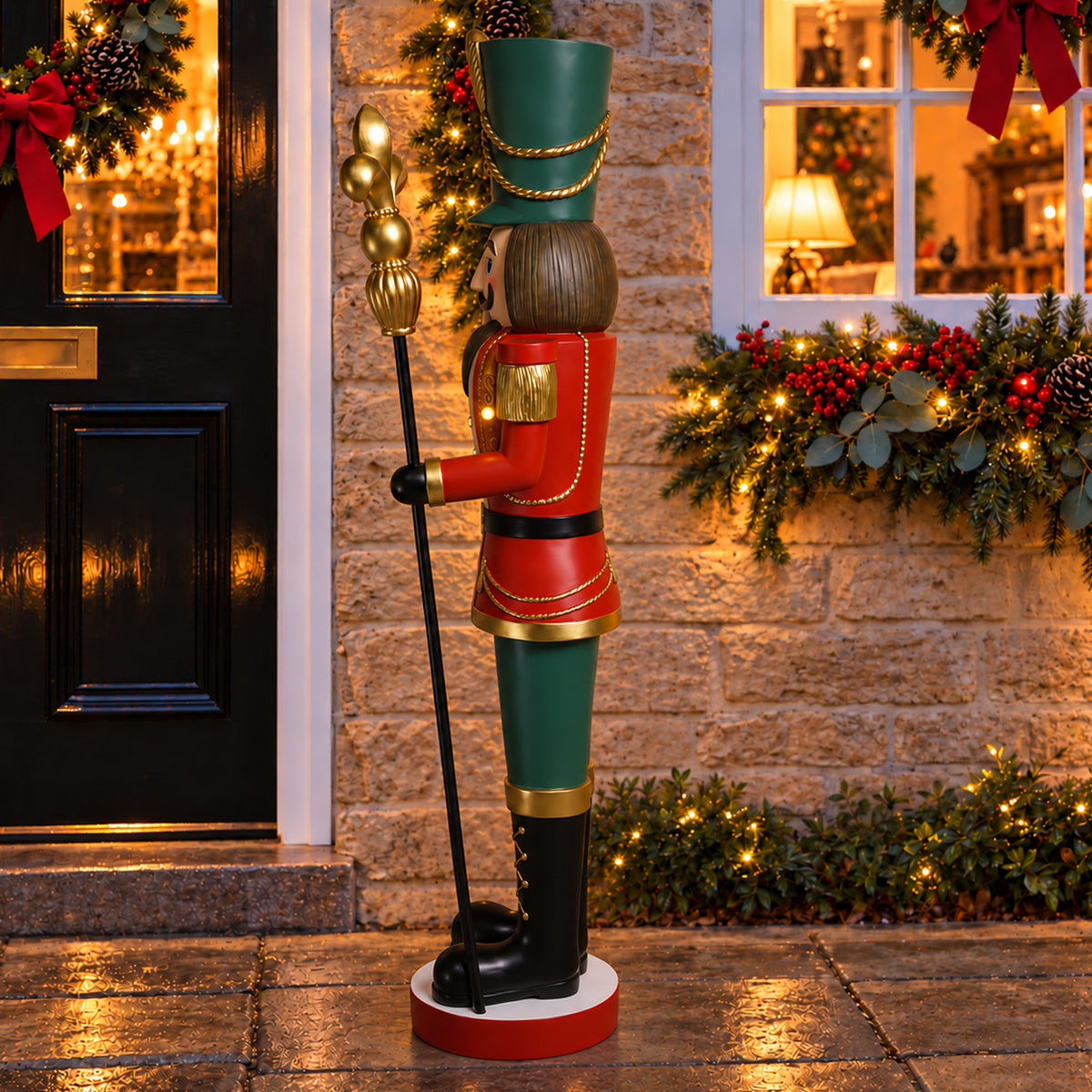 5ft Large Traditional Christmas Nutcracker Soldier Matt Red and Green with LED Lights