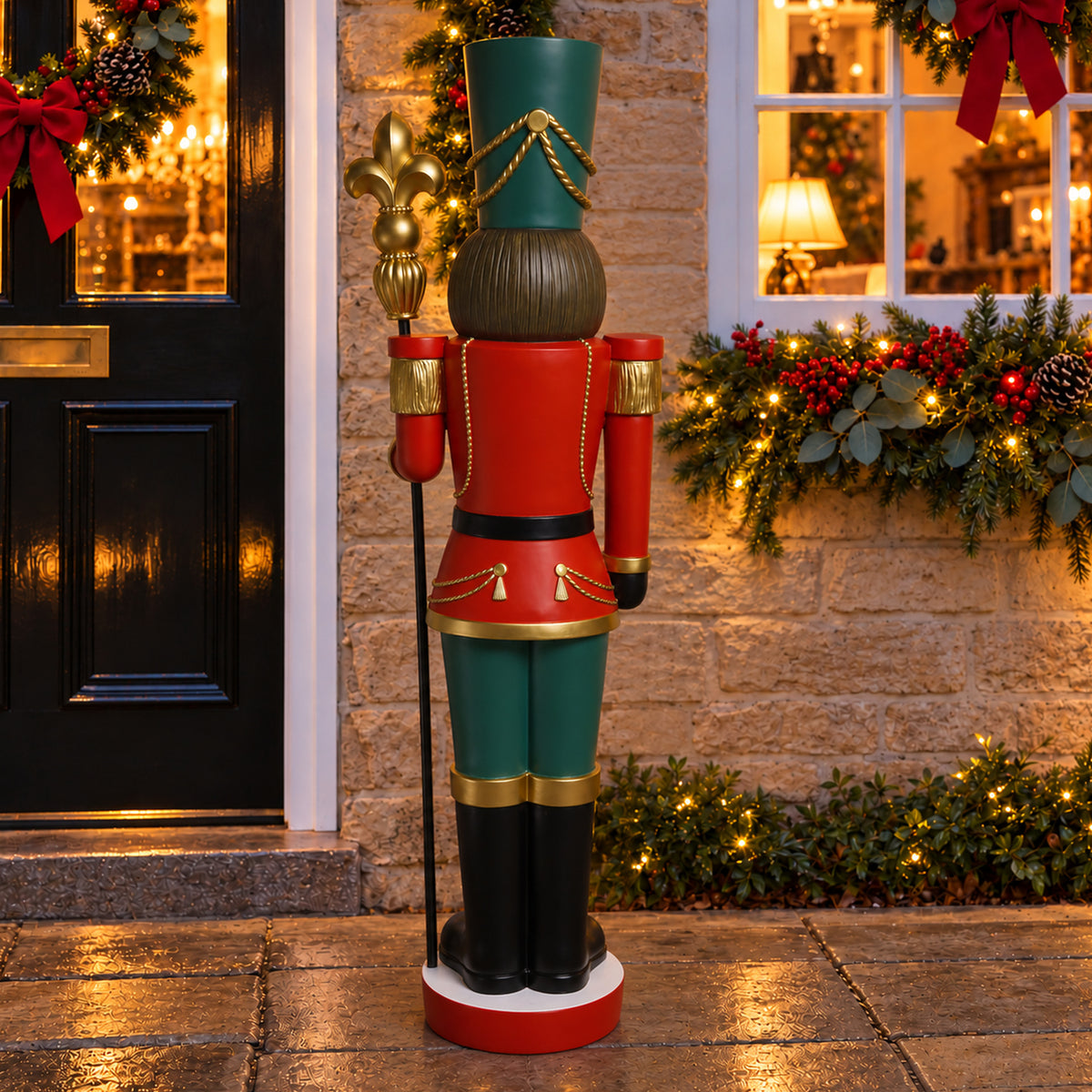 5ft Large Traditional Christmas Nutcracker Soldier Matt Red and Green with LED Lights