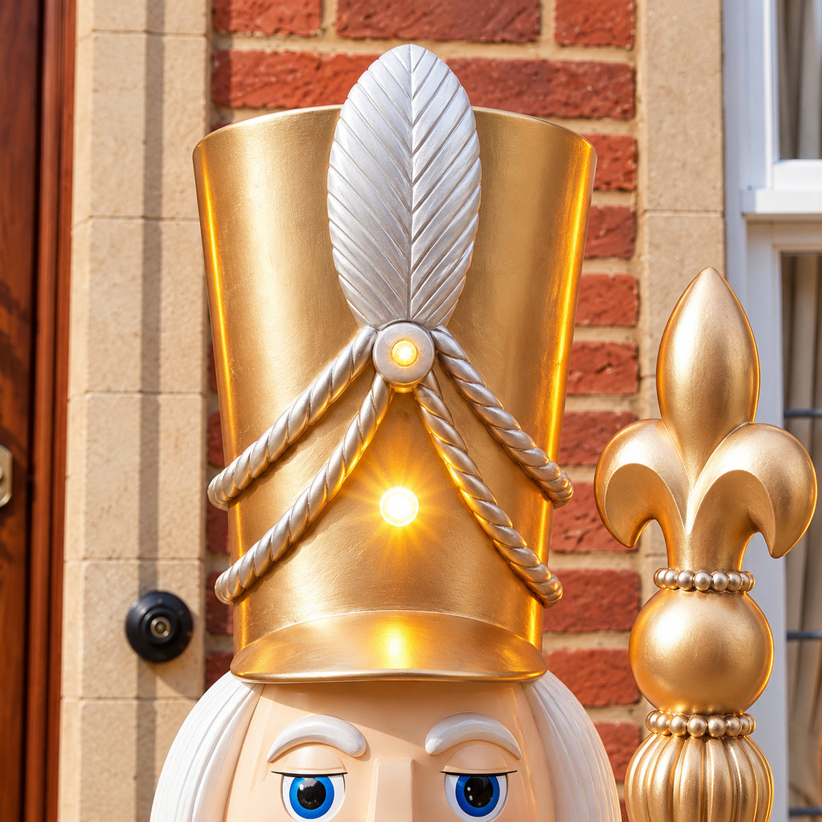5ft Large Traditional Christmas Nutcracker Soldier Champagne Gold and White with LED Lights