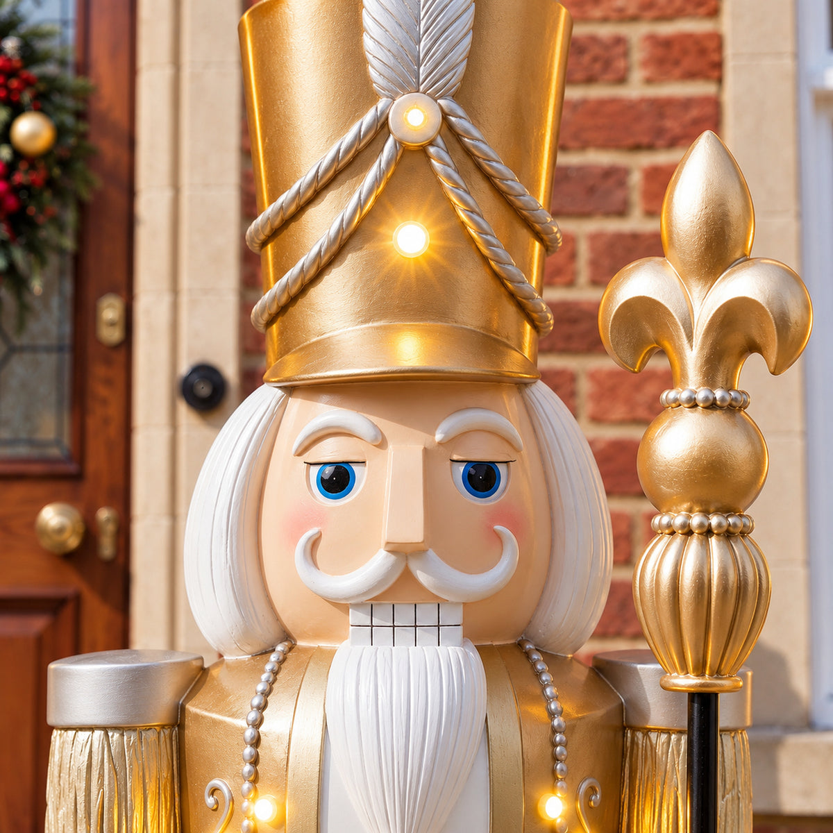 5ft Large Traditional Christmas Nutcracker Soldier Champagne Gold and White with LED Lights
