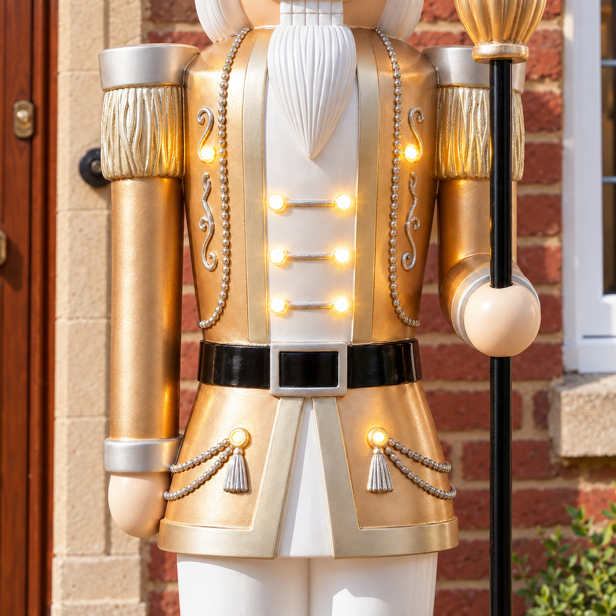 5ft Large Traditional Christmas Nutcracker Soldier Champagne Gold and White with LED Lights