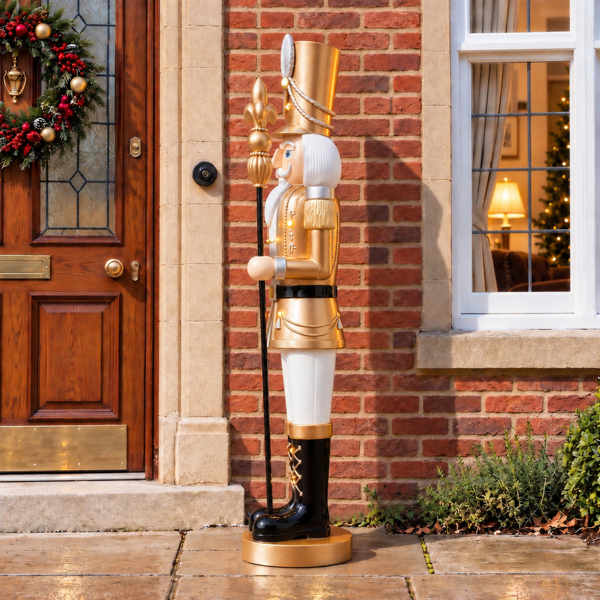 5ft Large Traditional Christmas Nutcracker Soldier Champagne Gold and White with LED Lights