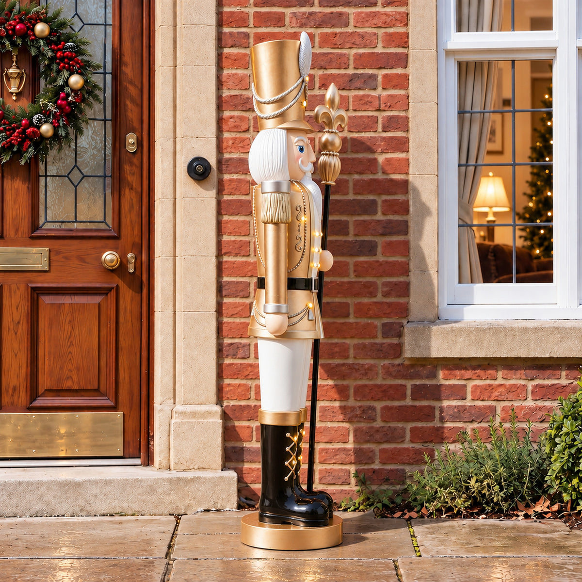 5ft Large Traditional Christmas Nutcracker Soldier Champagne Gold and White with LED Lights