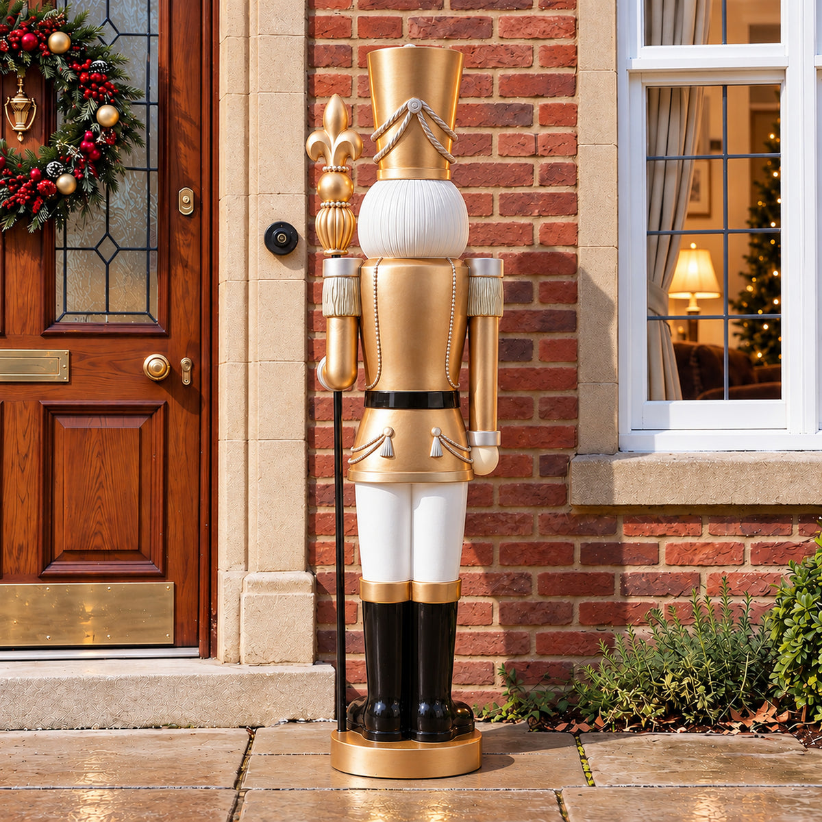 5ft Large Traditional Christmas Nutcracker Soldier Champagne Gold and White with LED Lights