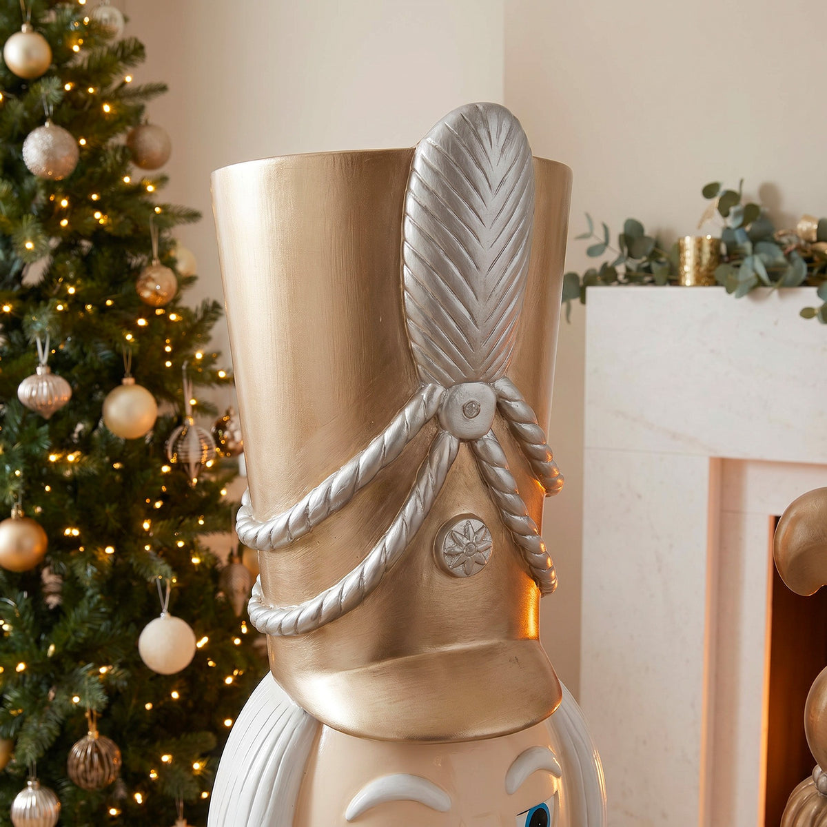 5ft Large Traditional Christmas Nutcracker Soldier Champagne Gold and White with LED Lights