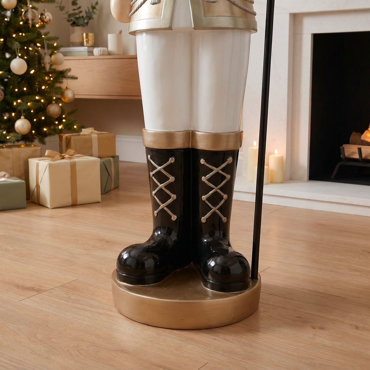 5ft Large Traditional Christmas Nutcracker Soldier Champagne Gold and White with LED Lights