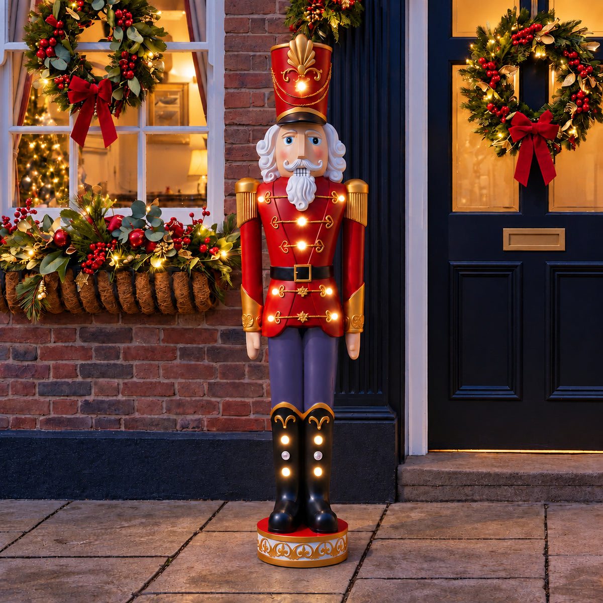 5.5ft Large Traditional Christmas Nutcracker Soldier Matt Red and Blue with LED Lights