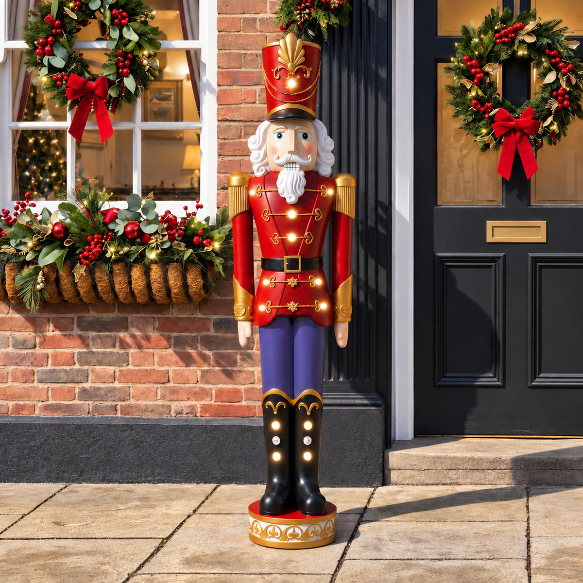5.5ft Large Traditional Christmas Nutcracker Soldier Matt Red and Blue with LED Lights