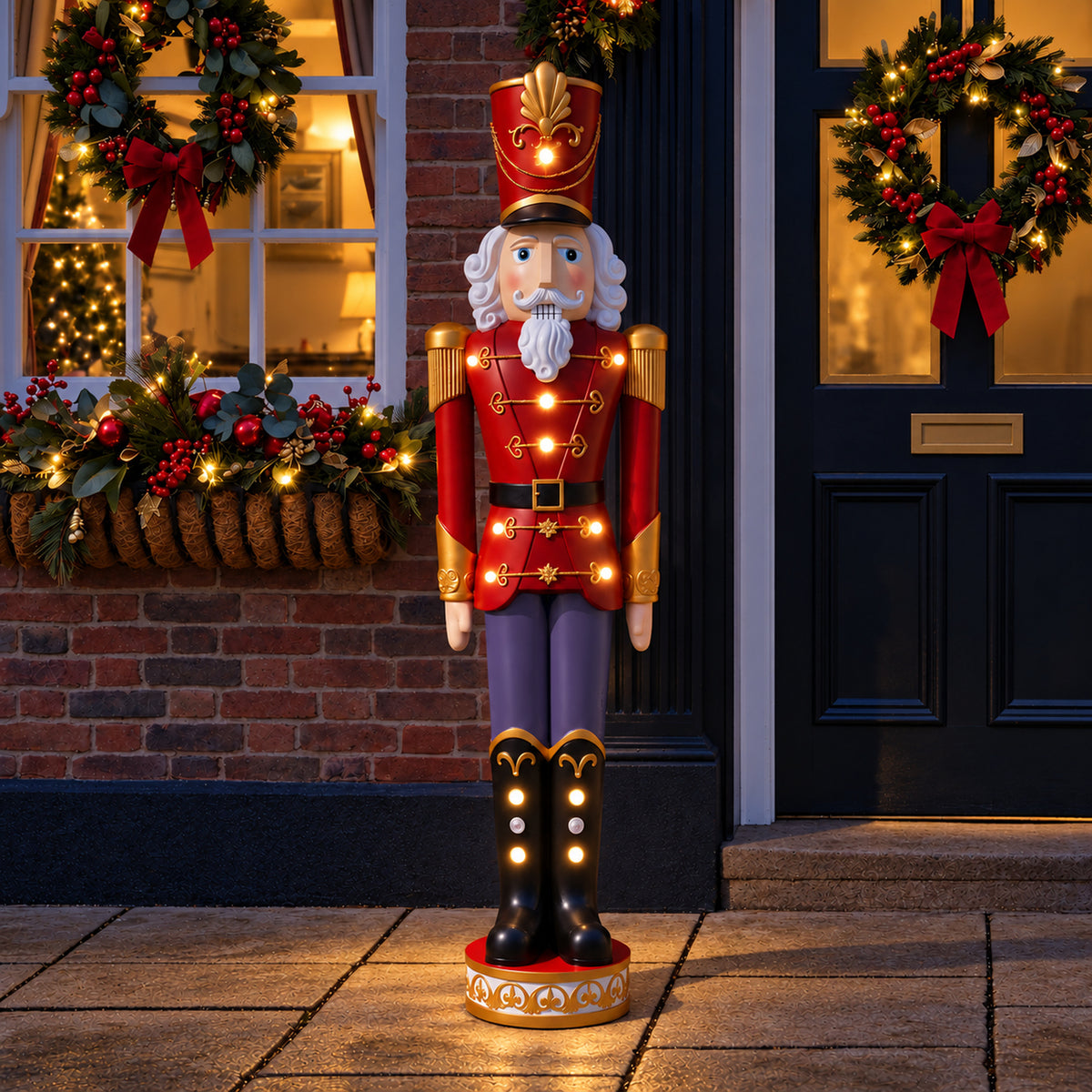 5.5ft Large Traditional Christmas Nutcracker Soldier Matt Red and Blue with LED Lights