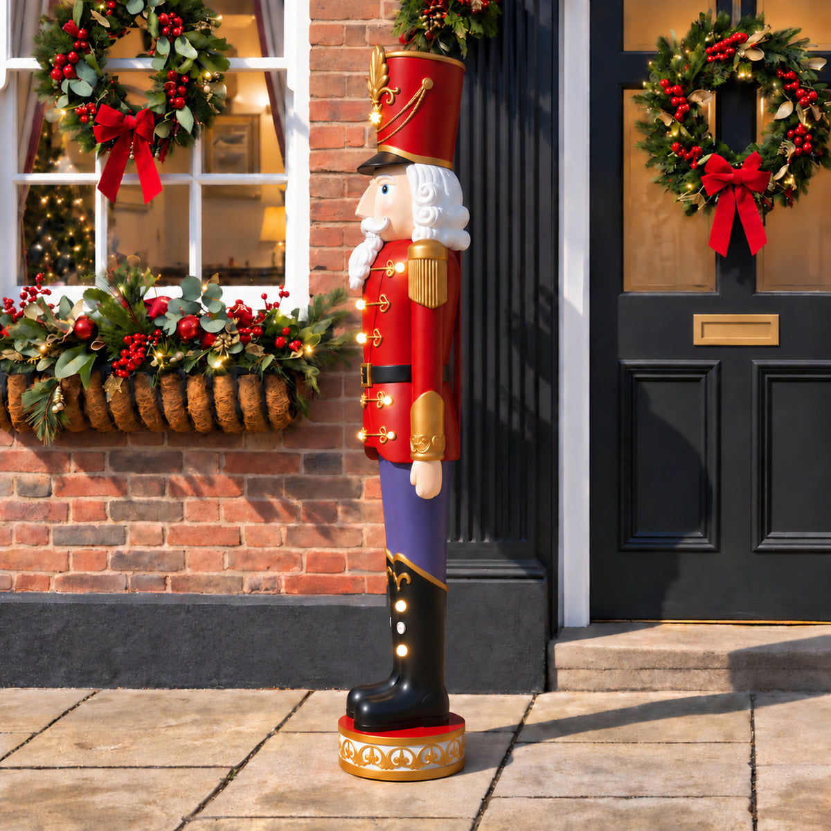 5.5ft Large Traditional Christmas Nutcracker Soldier Matt Red and Blue with LED Lights