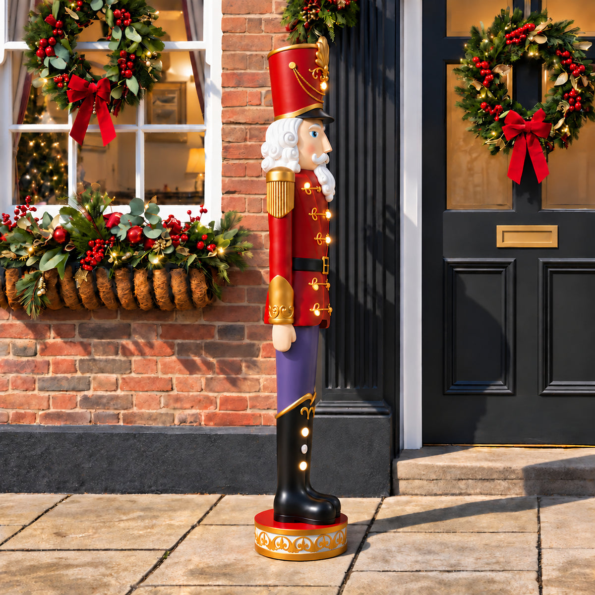 5.5ft Large Traditional Christmas Nutcracker Soldier Matt Red and Blue with LED Lights