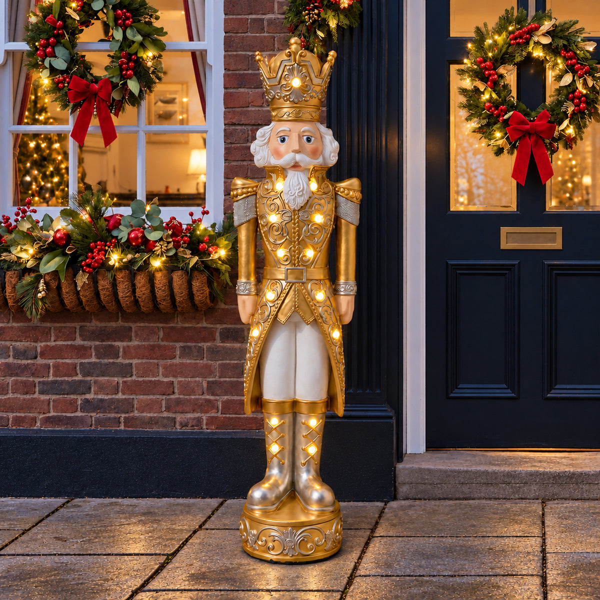5.5ft Large Traditional Christmas Nutcracker Soldier Matt Gold and Silver with LED Lights
