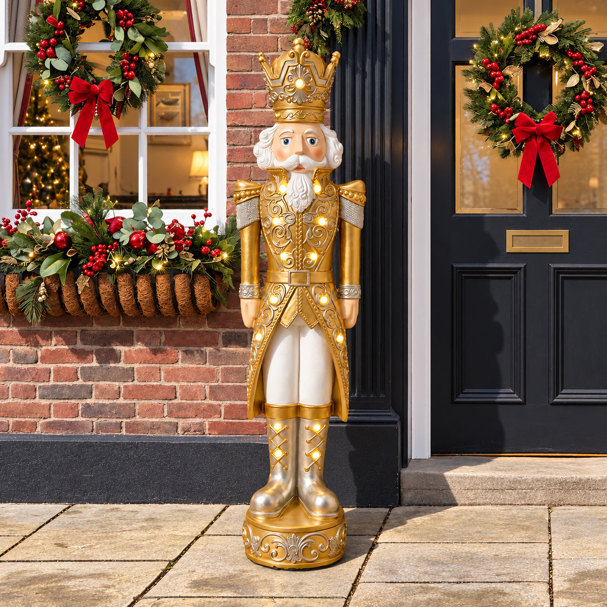 5.5ft Large Traditional Christmas Nutcracker Soldier Matt Gold and Silver with LED Lights
