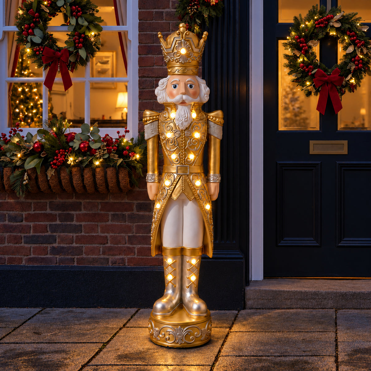 5.5ft Large Traditional Christmas Nutcracker Soldier Matt Gold and Silver with LED Lights