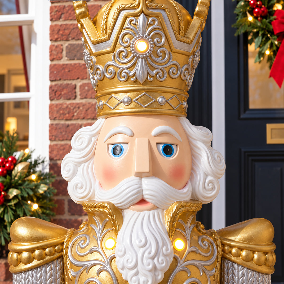 5.5ft Large Traditional Christmas Nutcracker Soldier Matt Gold and Silver with LED Lights