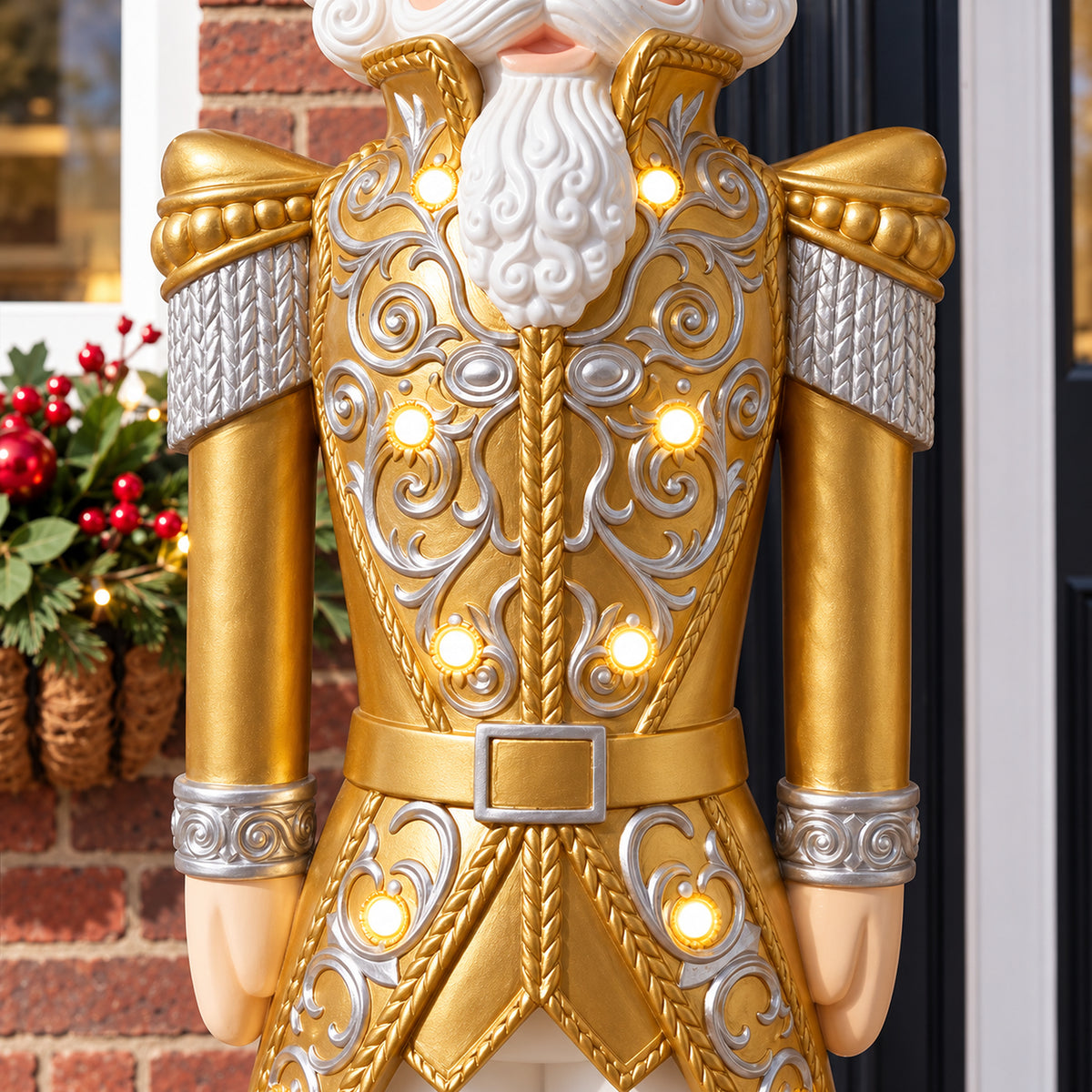 5.5ft Large Traditional Christmas Nutcracker Soldier Matt Gold and Silver with LED Lights
