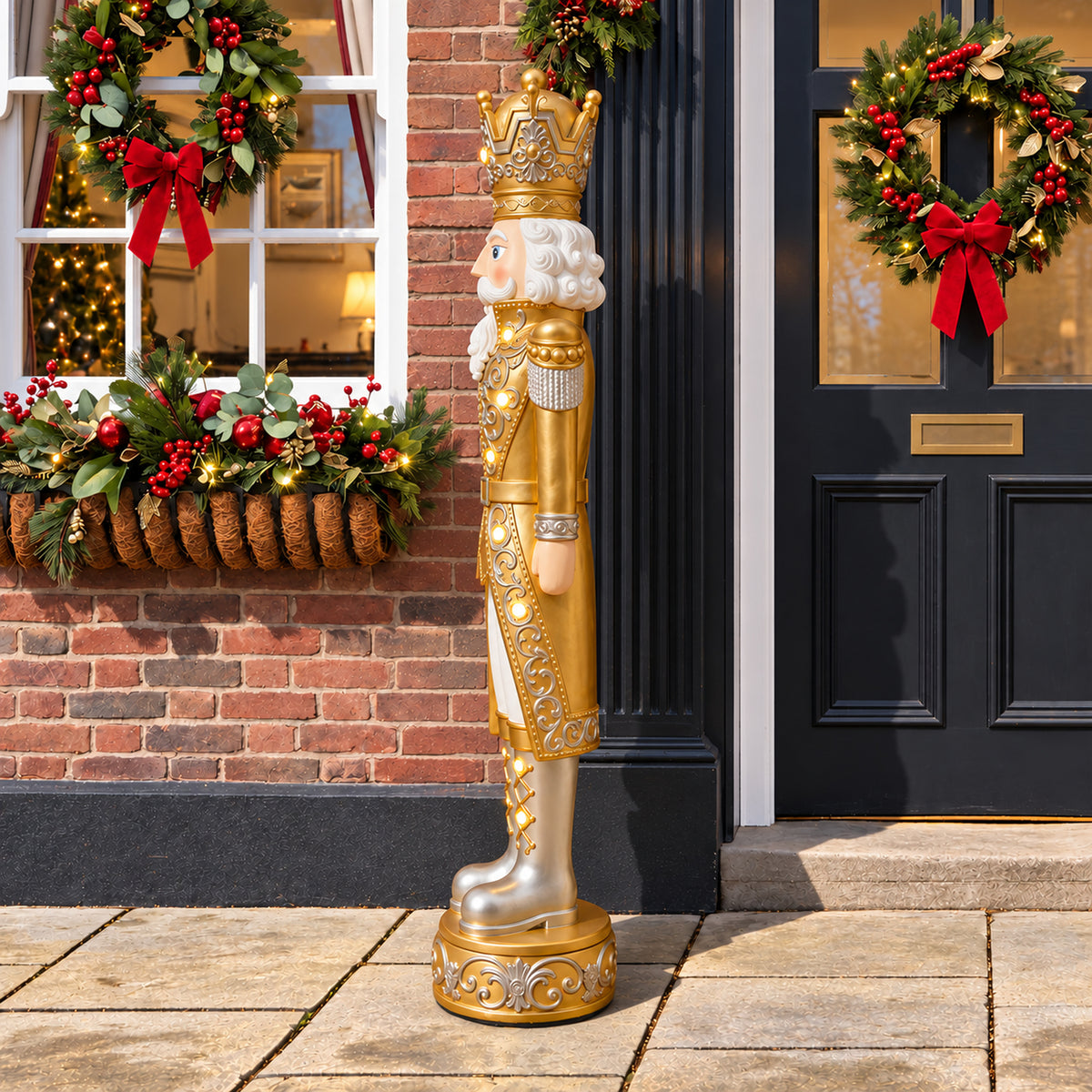 5.5ft Large Traditional Christmas Nutcracker Soldier Matt Gold and Silver with LED Lights