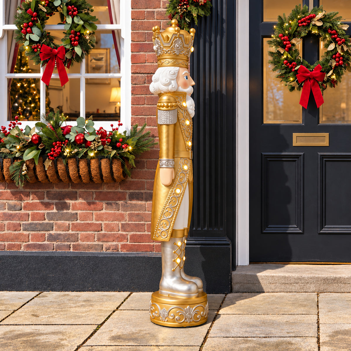 5.5ft Large Traditional Christmas Nutcracker Soldier Matt Gold and Silver with LED Lights
