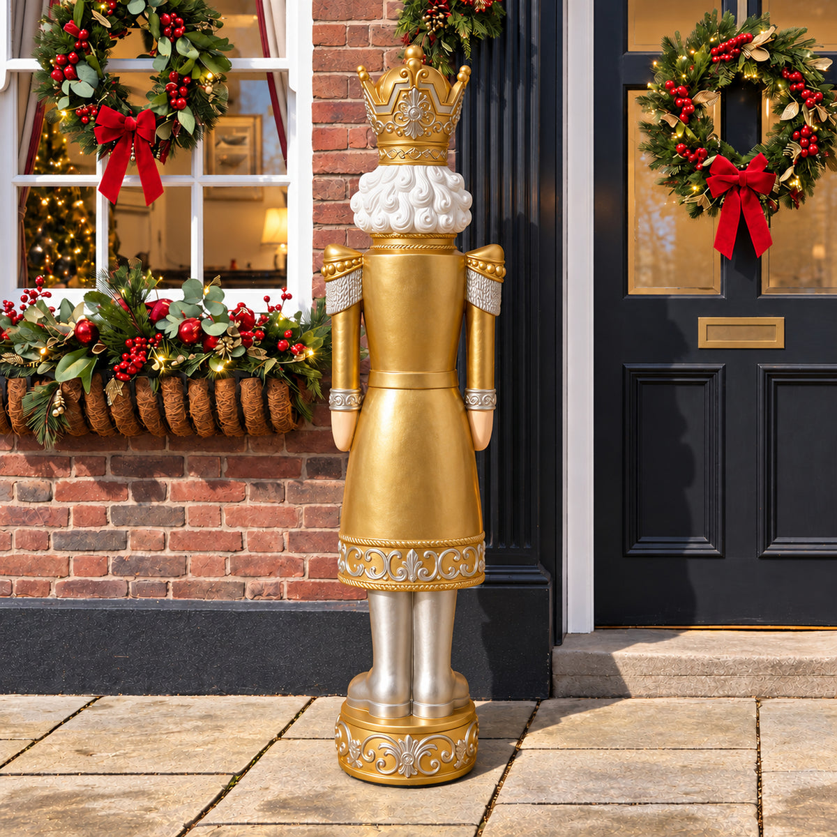 5.5ft Large Traditional Christmas Nutcracker Soldier Matt Gold and Silver with LED Lights