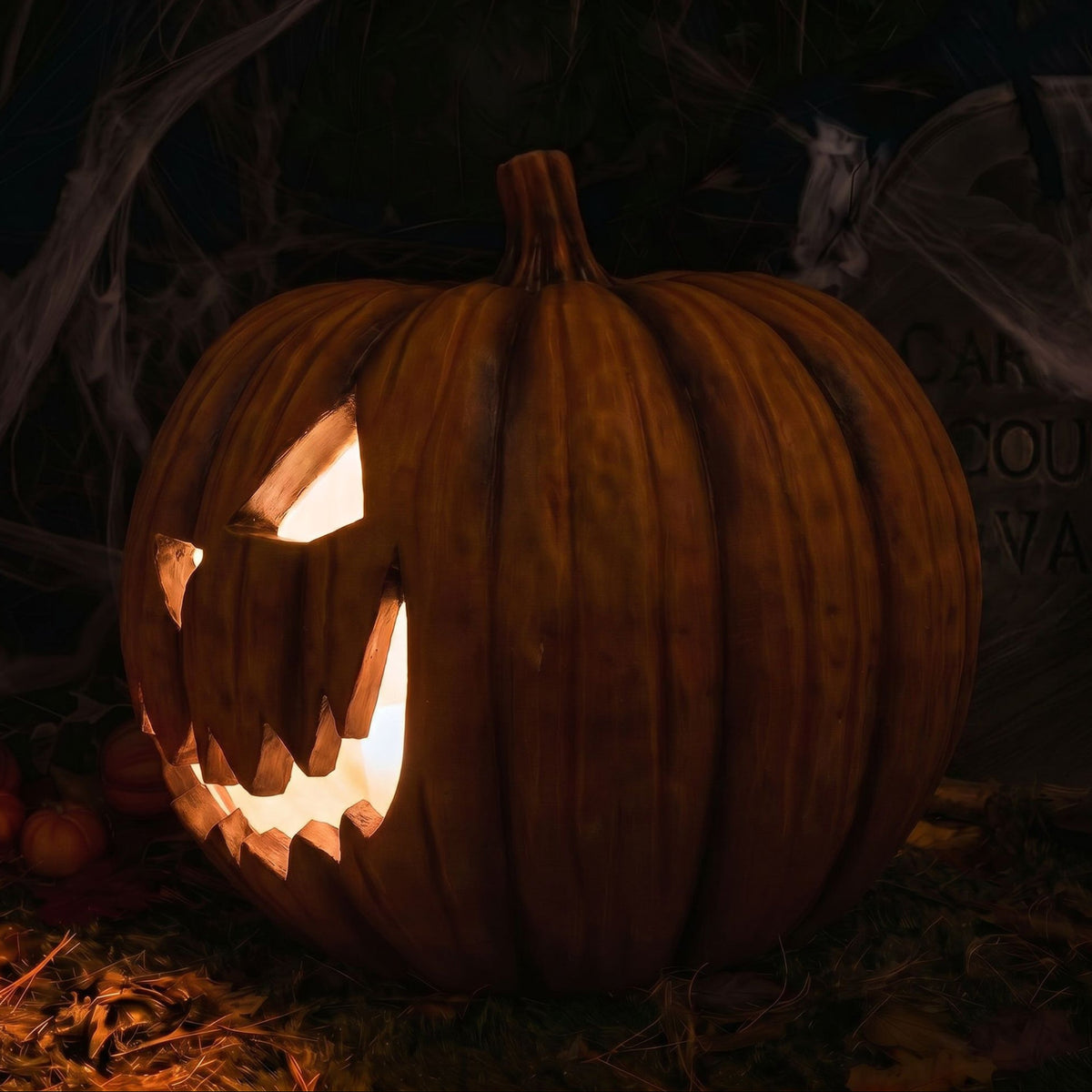 44cm Halloween Pumpkin Ornament with Warm White LED Lights