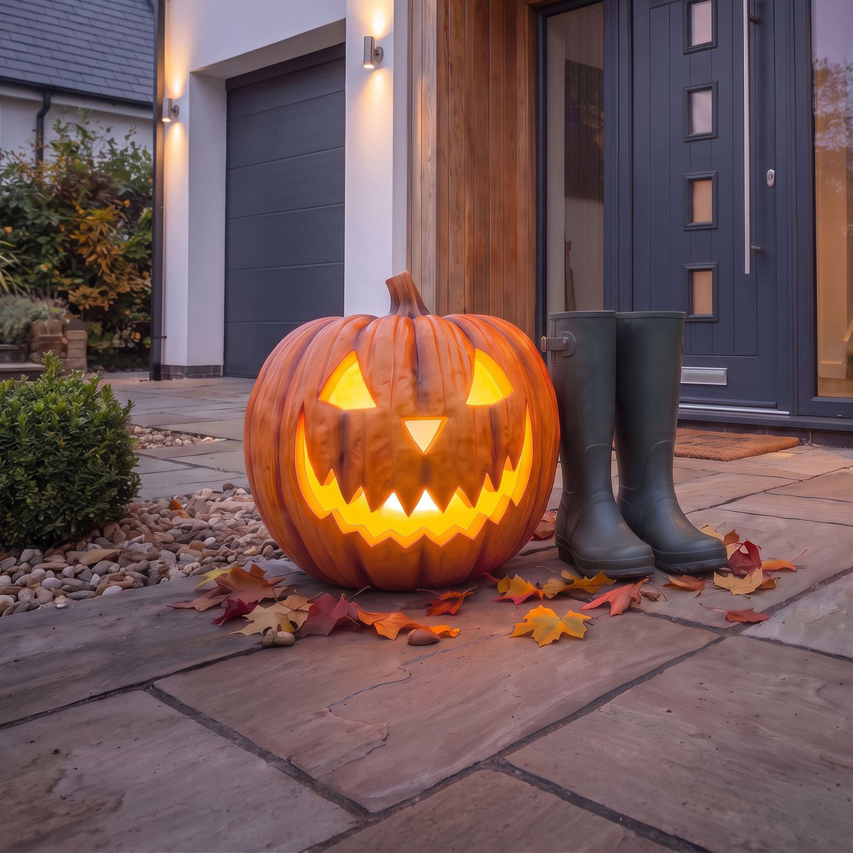 Large Halloween Pumpkin Ornament with Warm White LED Lights