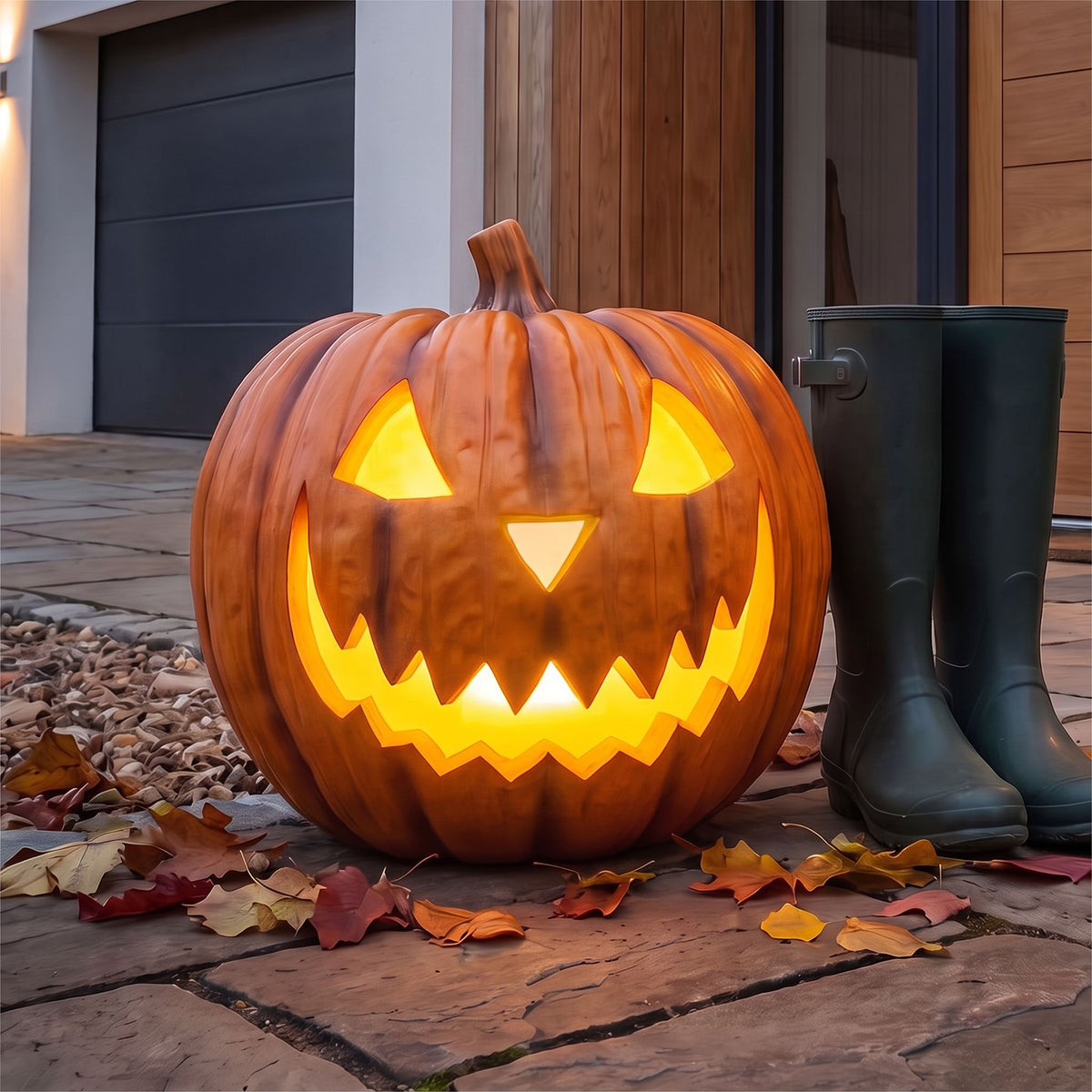 Large Halloween Pumpkin Ornament with Warm White LED Lights