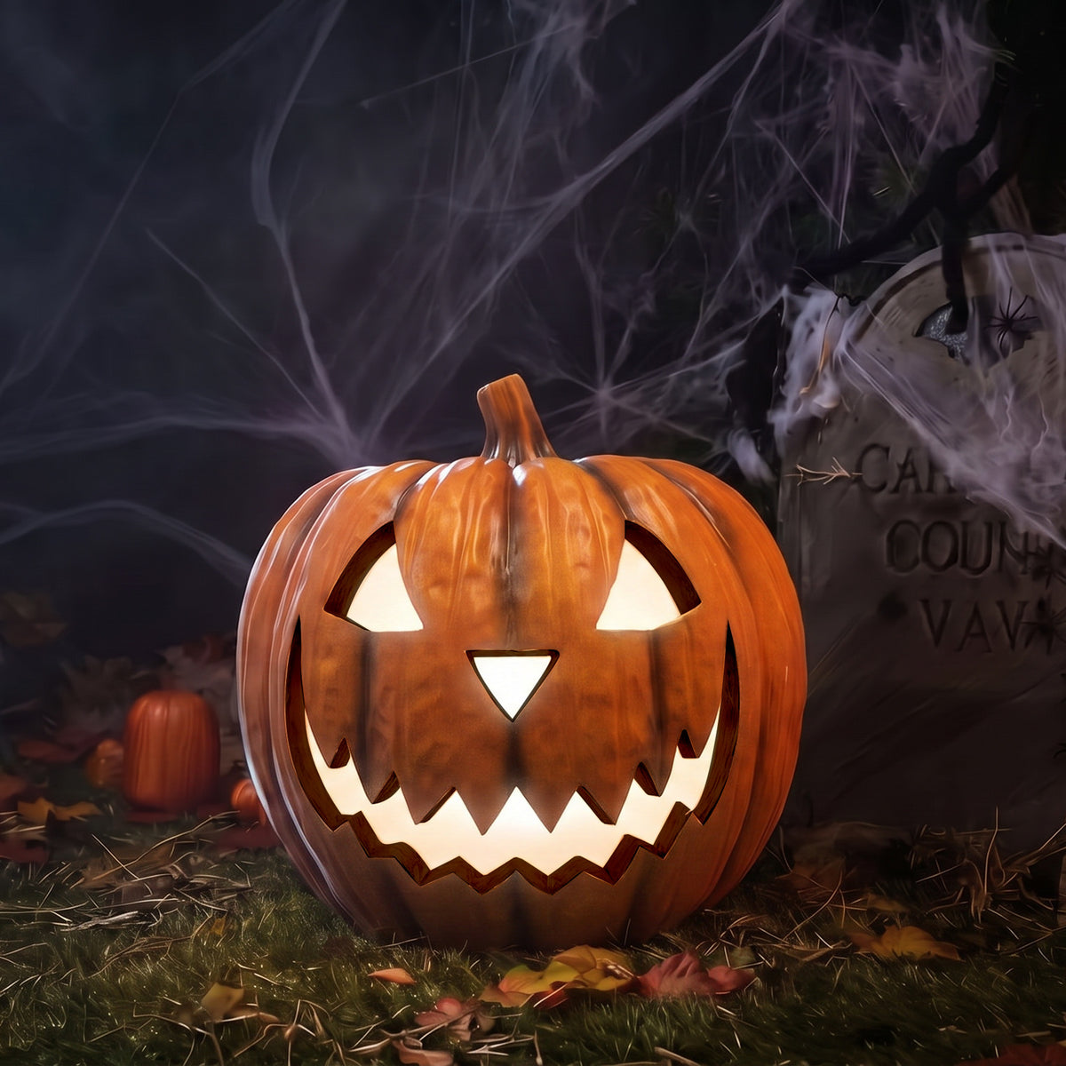 Halloween 44cm Pumpkin Ornament with Warm White LED Lights