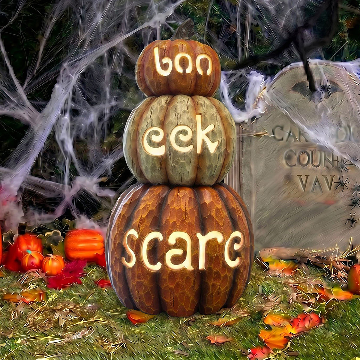 Halloween 66cm Stacked Pumpkin Ornament with Warm White LED Lights