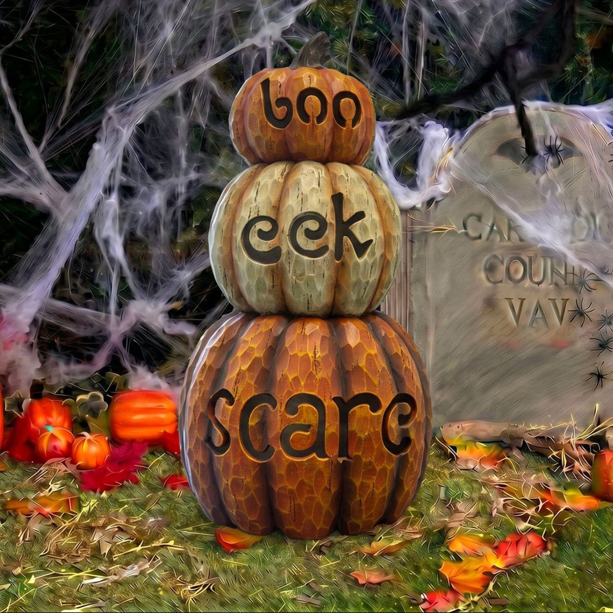 Halloween 66cm Stacked Pumpkin Ornament with Warm White LED Lights
