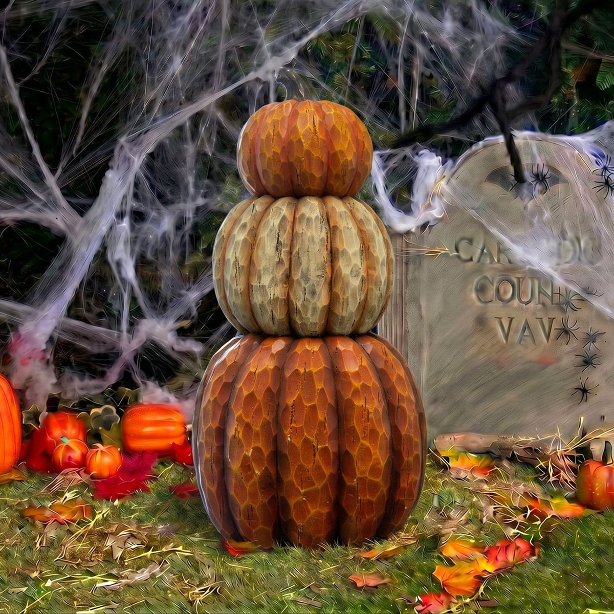 Halloween 66cm Stacked Pumpkin Ornament with Warm White LED Lights