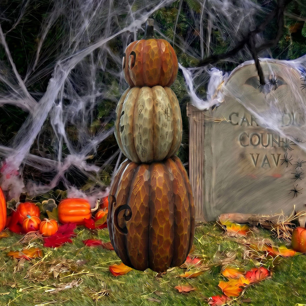 Halloween 66cm Stacked Pumpkin Ornament with Warm White LED Lights