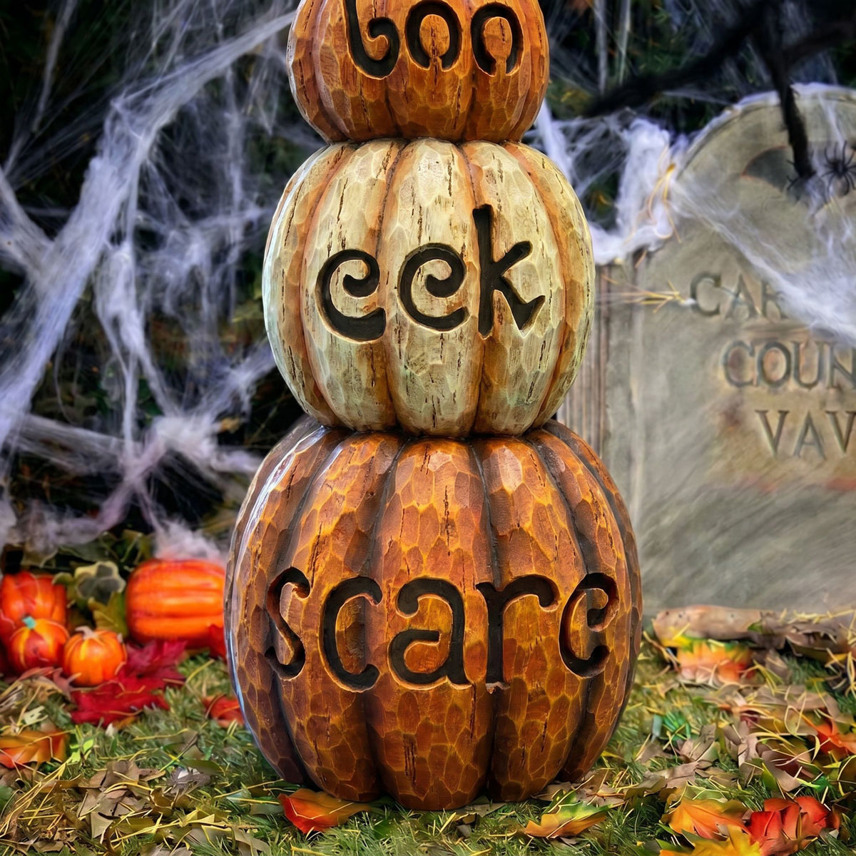 Halloween 66cm Stacked Pumpkin Ornament with Warm White LED Lights