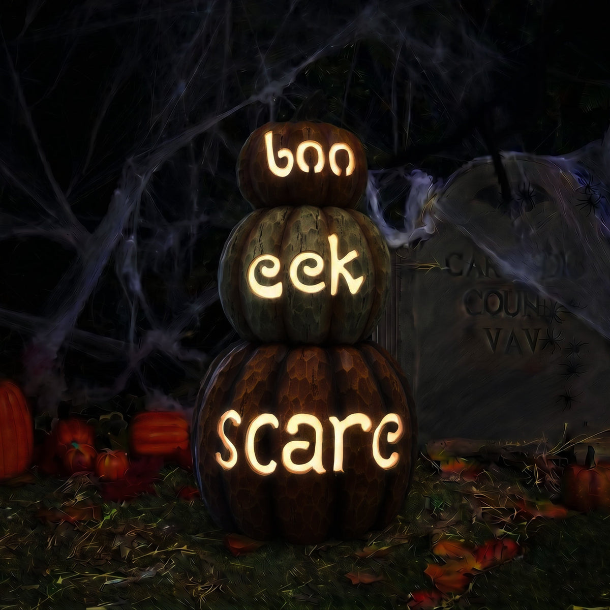 Halloween 66cm Stacked Pumpkin Ornament with Warm White LED Lights