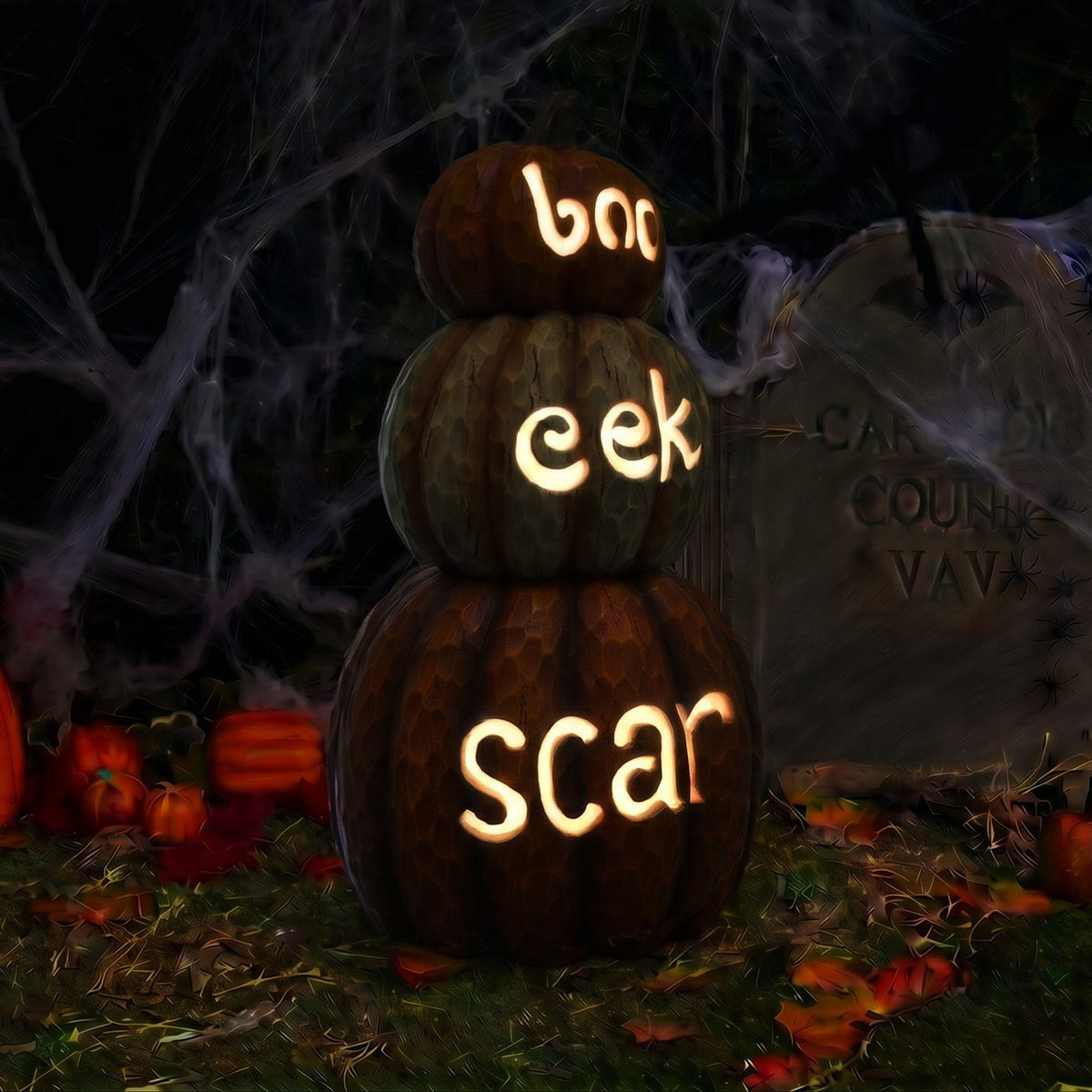 Halloween 66cm Stacked Pumpkin Ornament with Warm White LED Lights