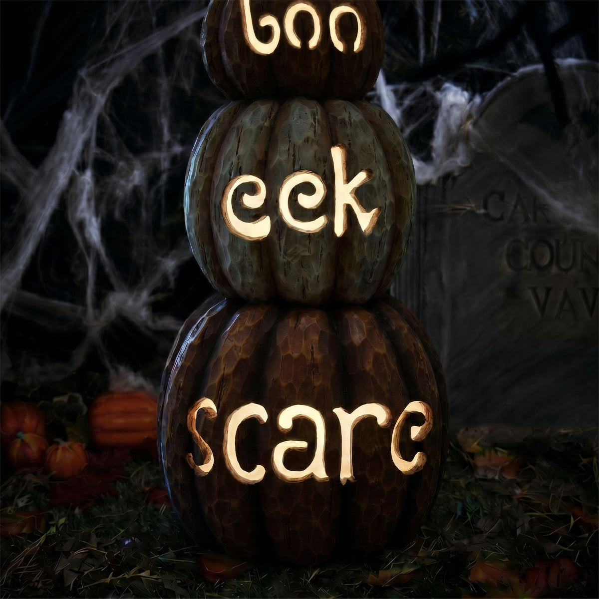 Halloween 66cm Stacked Pumpkin Ornament with Warm White LED Lights
